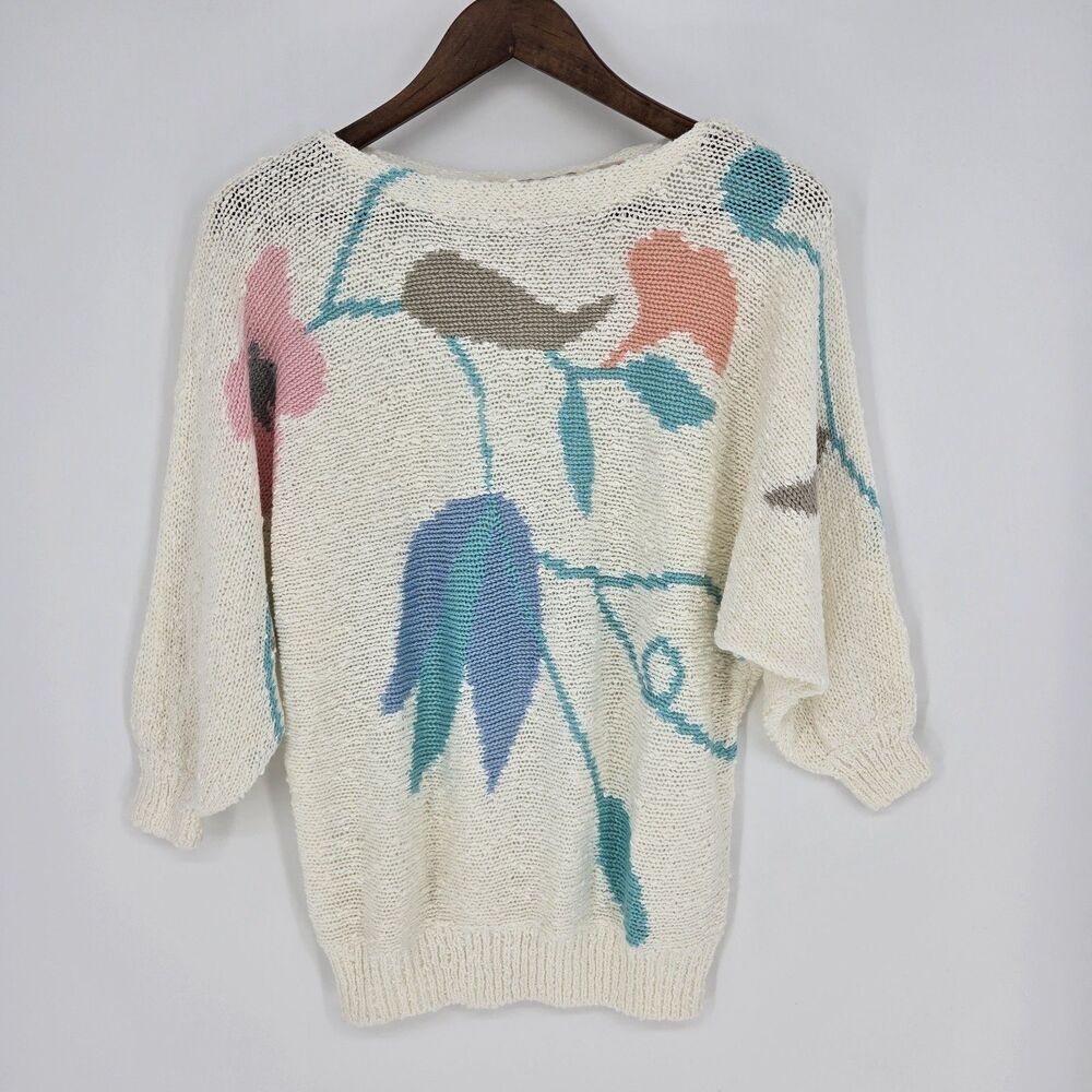 Vintage Knit Acrylic Boat Neck Floral  Sweater